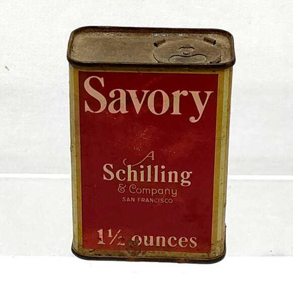Schilling & Co Savory Spice Tin 1.5 Oz 1930s Retro Kitchen Collectible VTG Decor - Picture 2 of 6